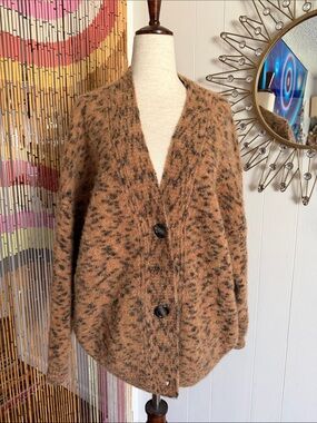 ba&sh Brown Speckled V-Neck Button Cardigan